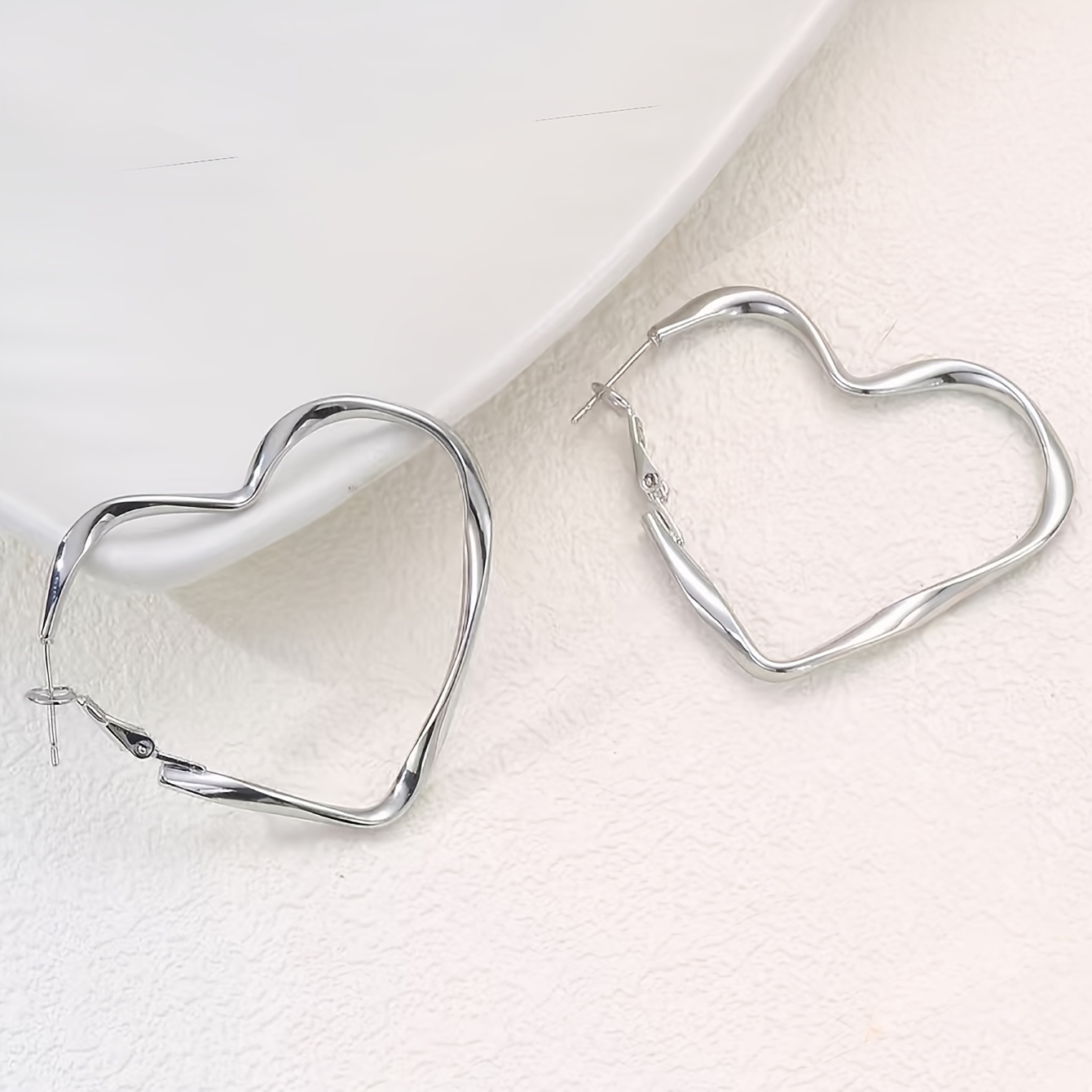 Golden and Silvery Large Peach Heart Earrings